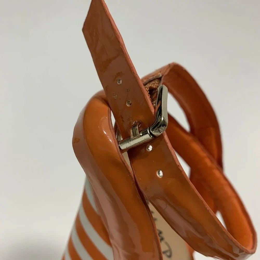 Bumper Orange White Striped Wedge Sandals‎
